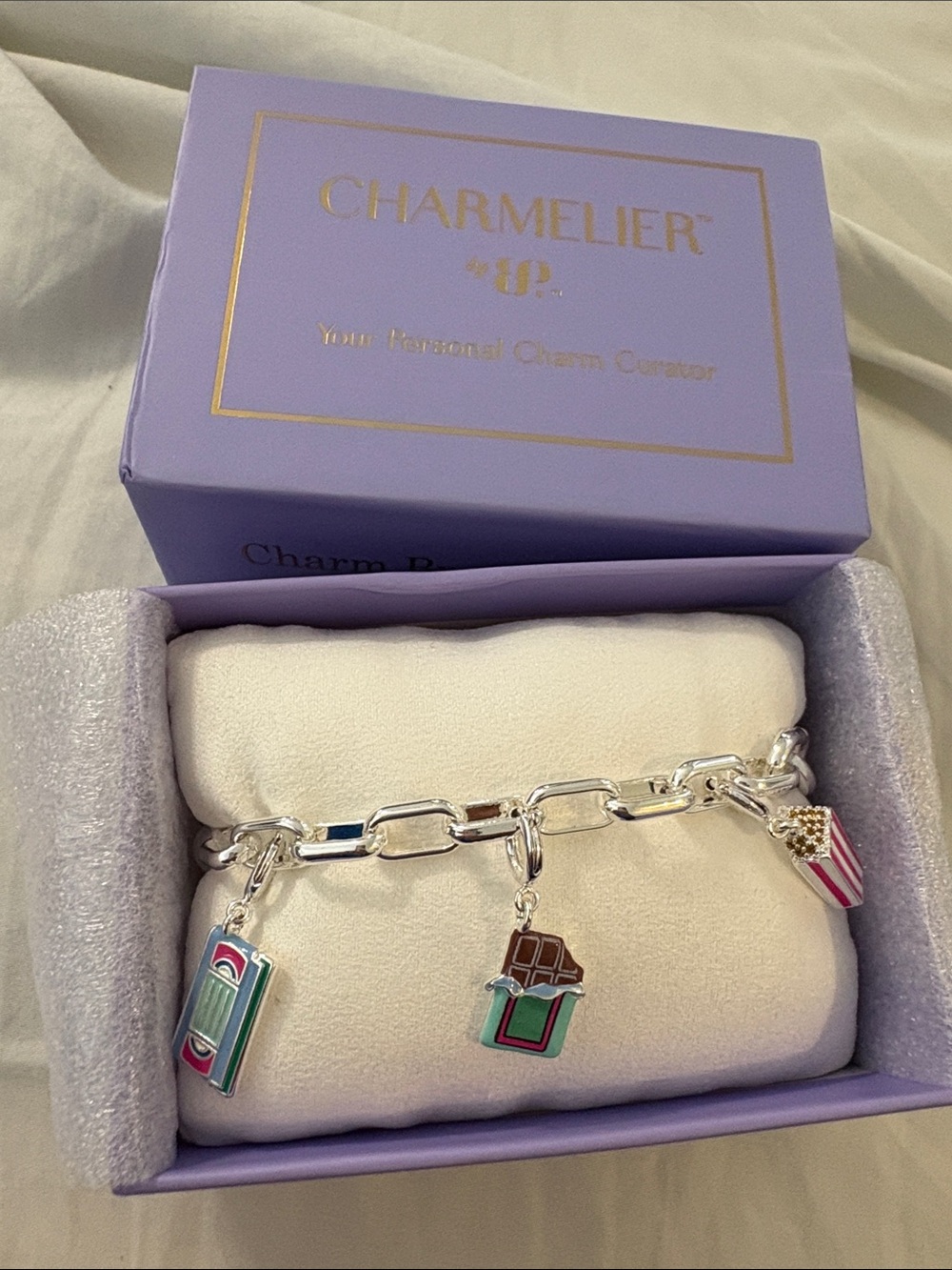 Silver Chain Bracelet with Colorful Food Charms